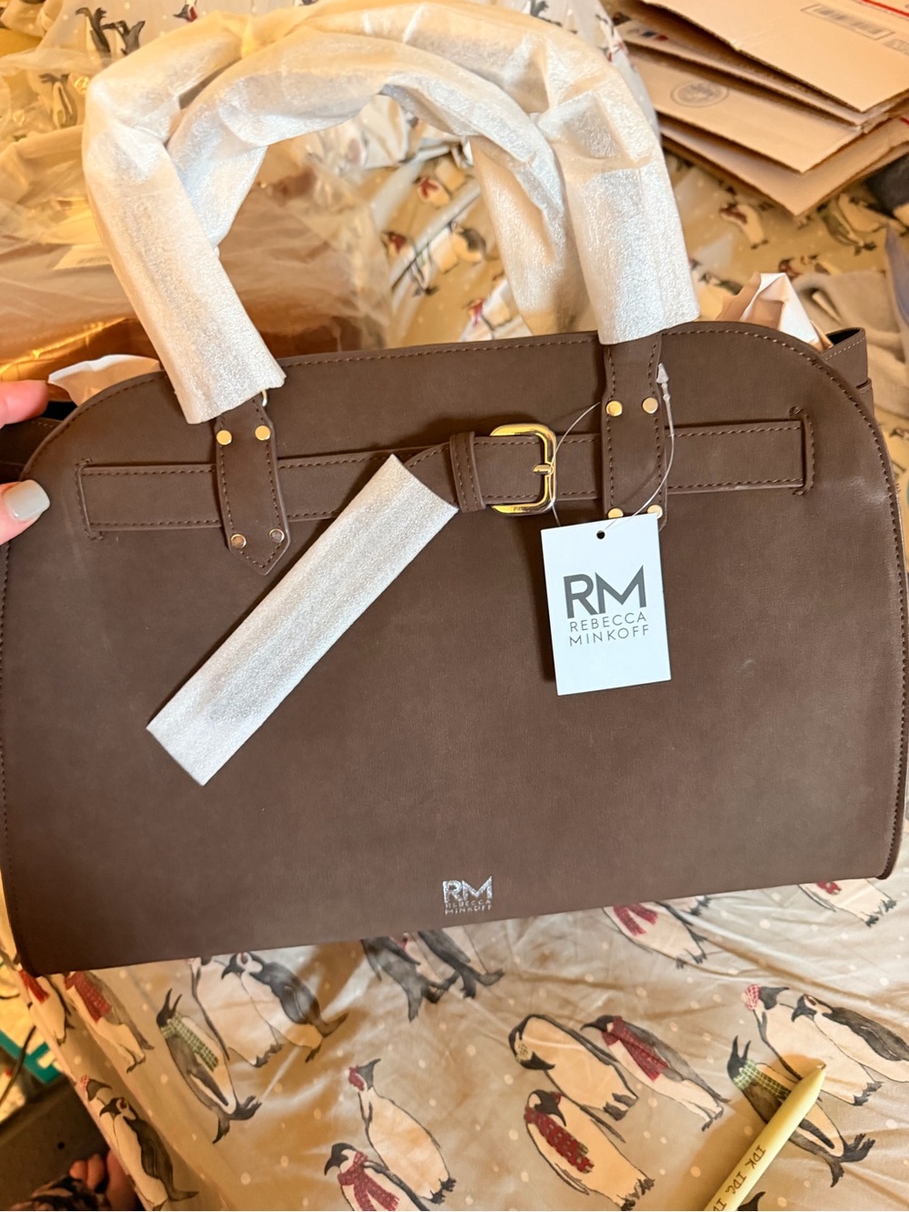 Rebecca Minkoff Chocolate Brown Suede Sadie Satchel with Gold Hardware